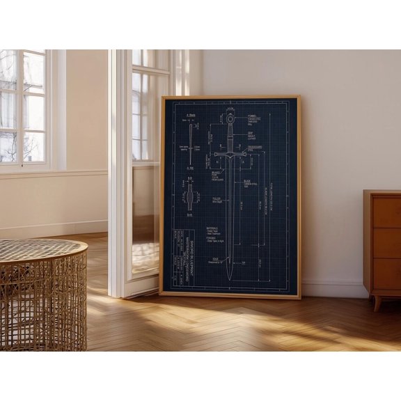 Sword Blueprint Wall Art Detailed Schematic Design Technical Drawing Of Medieval Sword Elements Perfect For History Enthusiasts