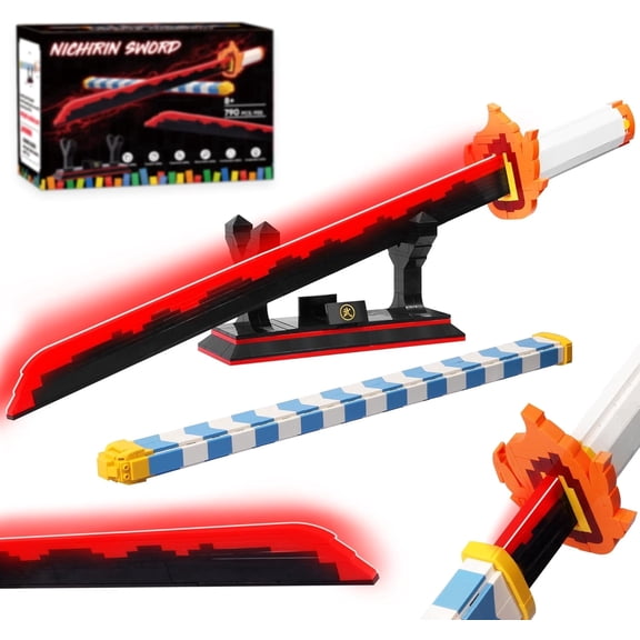 Building Set, 27in Rengoku Kyoujurou Sword with Scabbard and Stand, Cosplay Anime Toy Block for Collecting 790 Pieces,