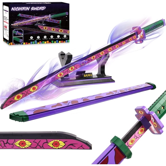 Sword Building Set, 39in Kokushibo Sword Building Block with Scabbard and Stand, Handmade Cosplay Anime Sword Toy Building Set 789 pcs