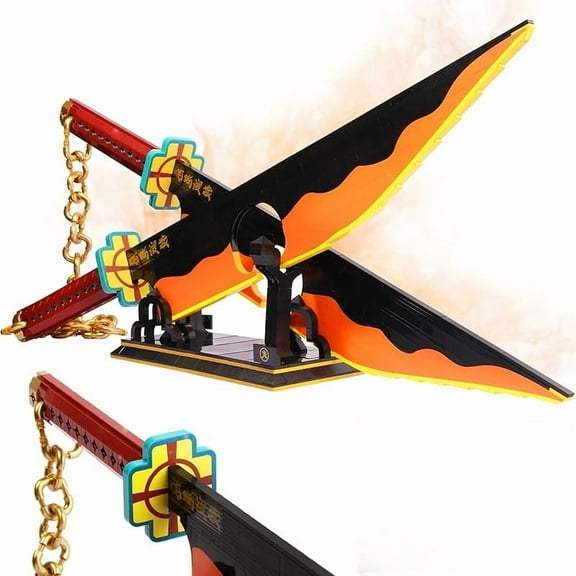 Sword Building Set, 82in Double Blade Tengen Uzui Sword Building Block with Stand, Handmade Cosplay Anime Sword Toy Building Set for Collecting and Gifting 1478Pcs