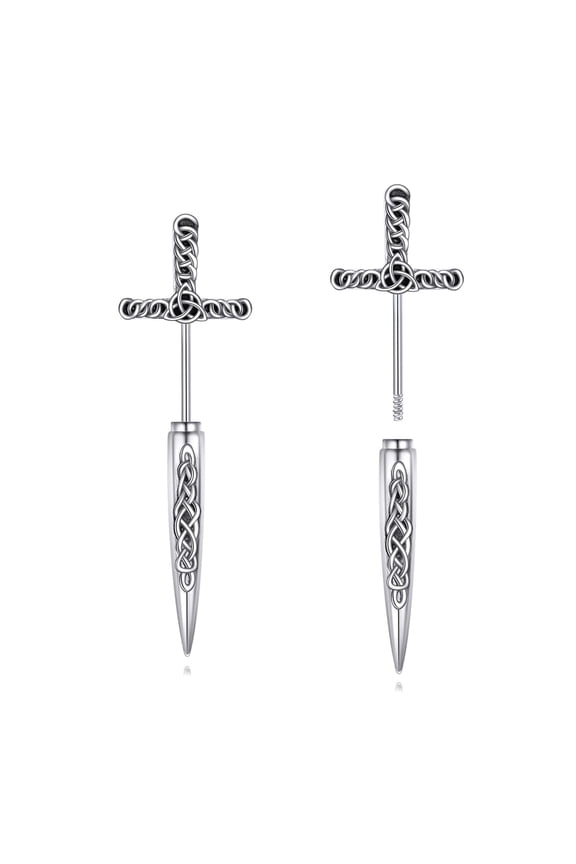 Sword Celtic Dangle Drop Earrings Sterling Silver Cross Earrings Goth Punk Irish Jewelry Gifts for Women Men