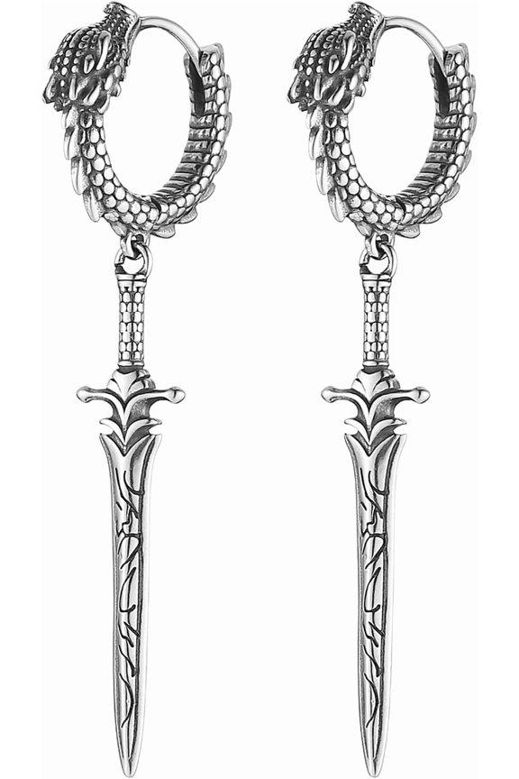 Sword/Cross/Awl Spike Dangle Earrings for Men Women Gothic Punk Stainless Steel Hinged Huggie Hoop Earring Jewelry Gift