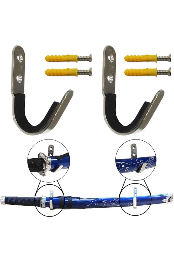 Sword Display Rack Sword Wall Mount Sword Wall Rack Sword Holder Sword Stand Sword Bracket Hanger Hanging Hooks Sword Storage - Metal Hook with Felt Strips - 2/PK No Scratches