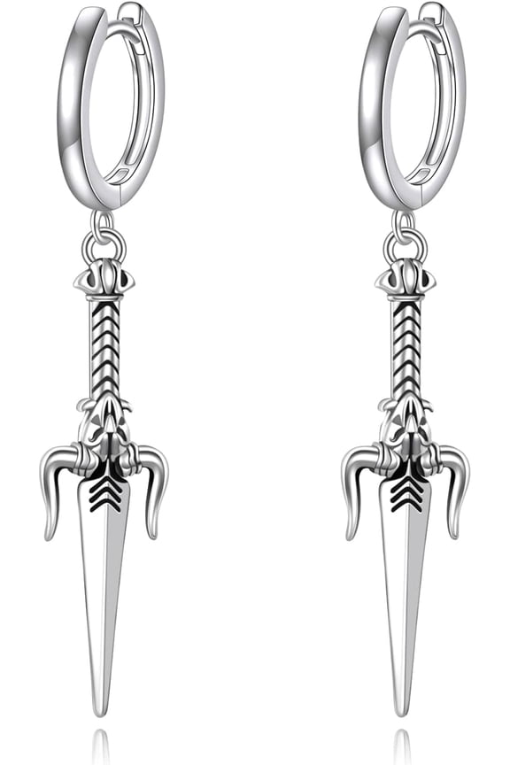 Sword Drop Earrings 925 Sterling Silver Dagger Hoop Dangle Earrings Viking Jewelry Gift for Women Men