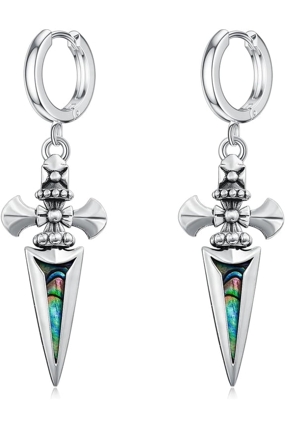Sword Drop Earrings 925 Sterling Silver Dagger Hoop Dangle Earrings Viking Jewelry Gift for Women Men