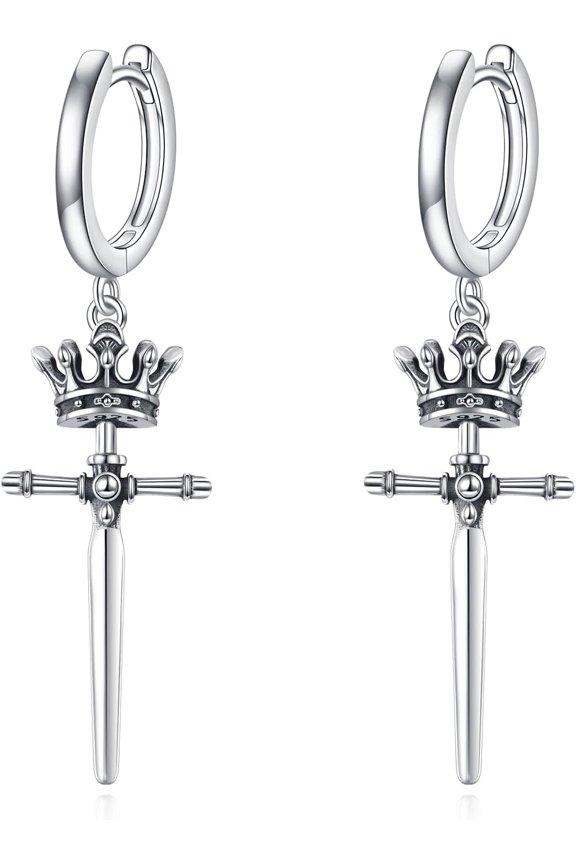 Sword Drop Earrings 925 Sterling Silver Dagger Hoop Dangle Earrings Viking Jewelry Gift for Women Men