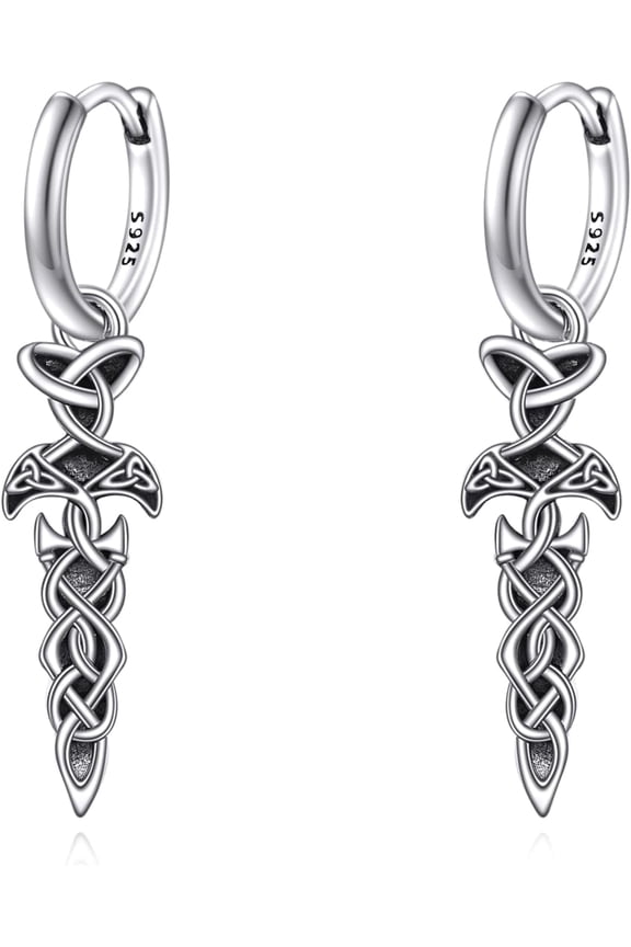 Celtic Sword Earrings 925 Sterling Silver Sword Drop Earrings Viking Celtic Knot Sword Dangle Earrings Jewelry Gift for Women Men