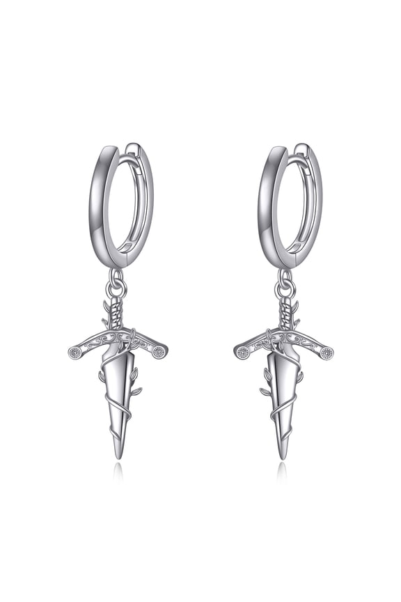 Sword Earrings for Women 925 Sterling Silver Celtic Knot Dangle Drop Earrings Sword Hoop Earrings Cross Earrings Goth Punk Irish Jewelry Birthday Gifts for Mom Men (Sword Earrings)