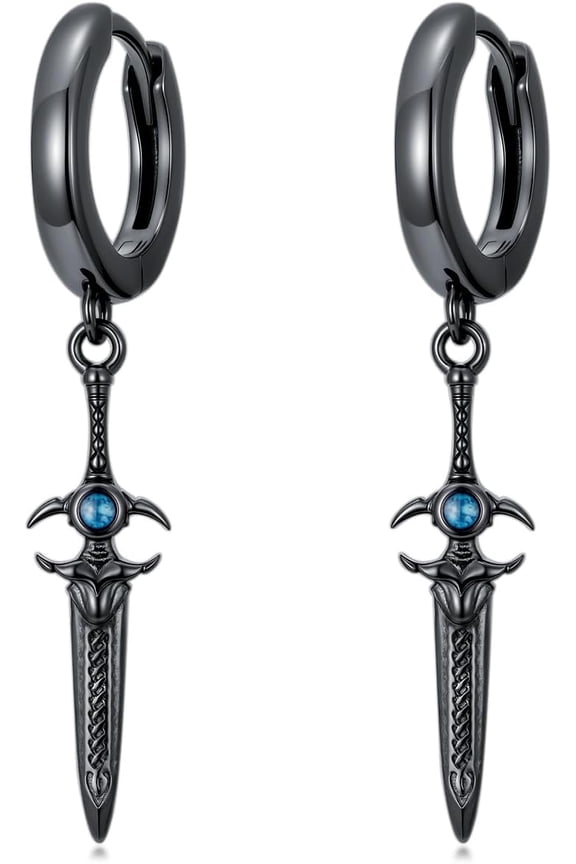 Sword Earrings for Men 925 Sterling Silver Black Dangle Drop Earrings Gothic Jewelry for Men Women