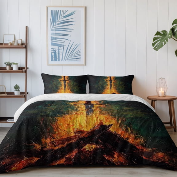 Sword in Fire California King Size Bed Set,Burning Wood Art Bedding for All Seasons,4 Pcs Bed Set with 1 Quiltcover (96"x104"),1 Sheet (110"x98"),2 Pillowcases (20"x36")