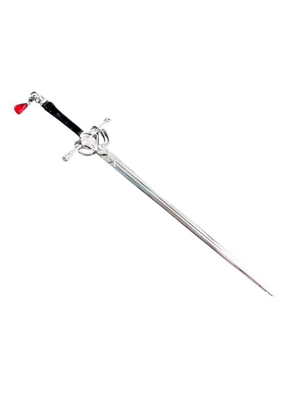 Sword Hair Stick, Silver Metal Hanfu Cosplay Accessory with Red Tassel, Wuxia Style Bun Pin for Costume & Daily Wear, 1 Count