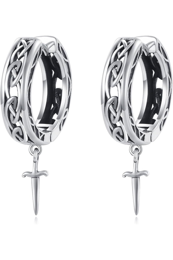 Sword Hoop Dangle Earrings for Women 925 Sterling Silver Celtic Knots Sword Hoop Dangle Drop Earrings Jewelry Gifts for Women Wife Friend