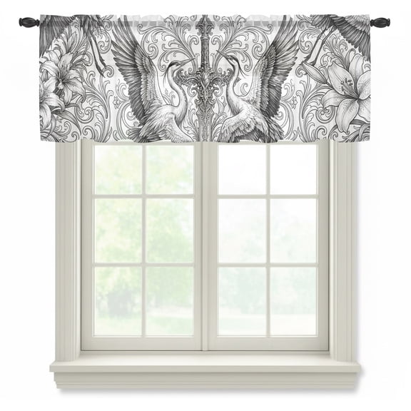 Sword Lily Flowers Semi Sheer Valance Curtains, Floral Sword Goth Vintage Voile Valances Curtain Rod Pocket Small Window Treatment for Kitchen Bathroom Cafe 42"x12"