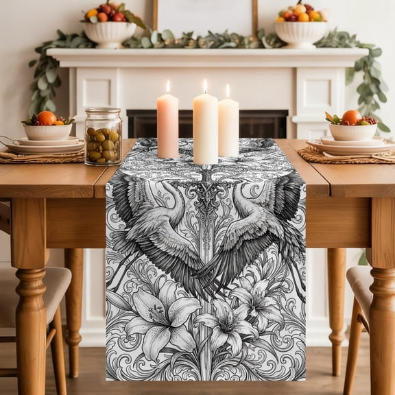 Sword Lily Flowers Table Runner, Floral Sword Goth Vintage Washable Cotton-linen Table Runners Dining Kitchen Decoration for Everyday Home Wedding Party Decor, 18 x72 Inch