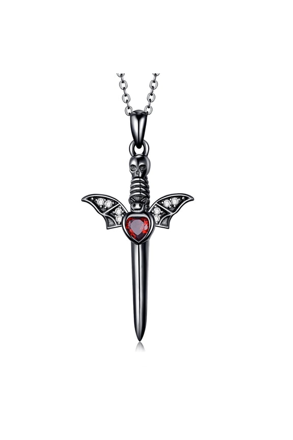 Sword Necklace 925 Sterling Silver Bat Dagger Pendant Necklace Gothic Jewelry Gifts for Women Men