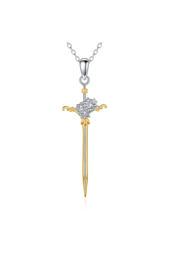 Sword Necklace S925 Sterling Silver Medieval Sword With Flower Pendant Jewelry Gifts for Men Women