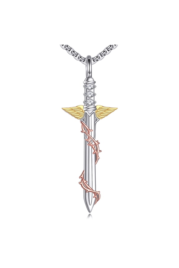 Sword Necklace Sterling Silver Master Sword With Thorns Pendant Vintage Jewelry Gifts for Women Men