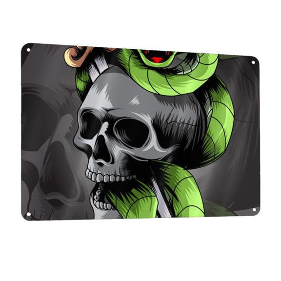 Sword Pierced Skull With Snake Metal Tin Sign Wall Decor for Home Bars Restaurants Cafes Store Pubs Sign Gift 12 X 8 Inch