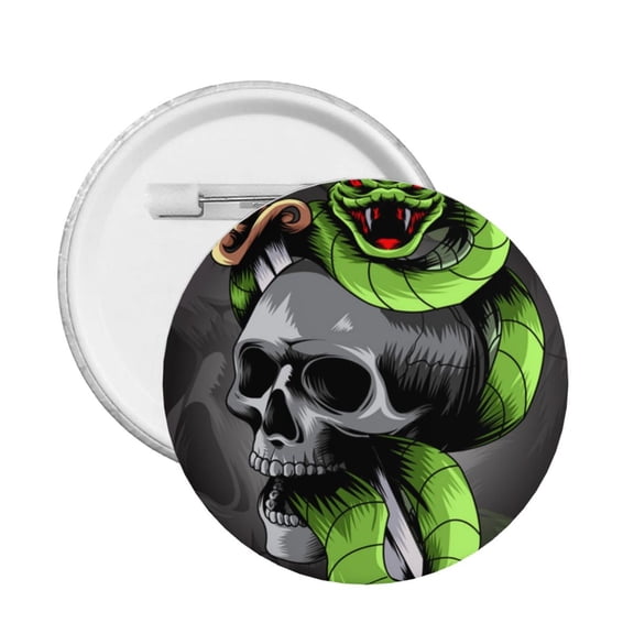 Sword Pierced Skull With Snake Round Button Pin Badge 5PCS Pinback Buttons Lapel Pin for Jacket, Backpack, Hat, Party Favor, Gift