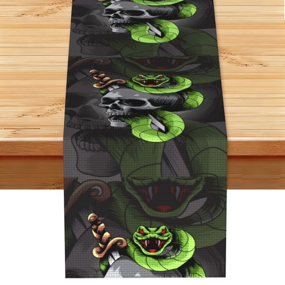 Sword Pierced Skull With Snake Table Runner 13x72 Inch for Dining Table Kitchen Wedding Party Decor Fireplace Mantle