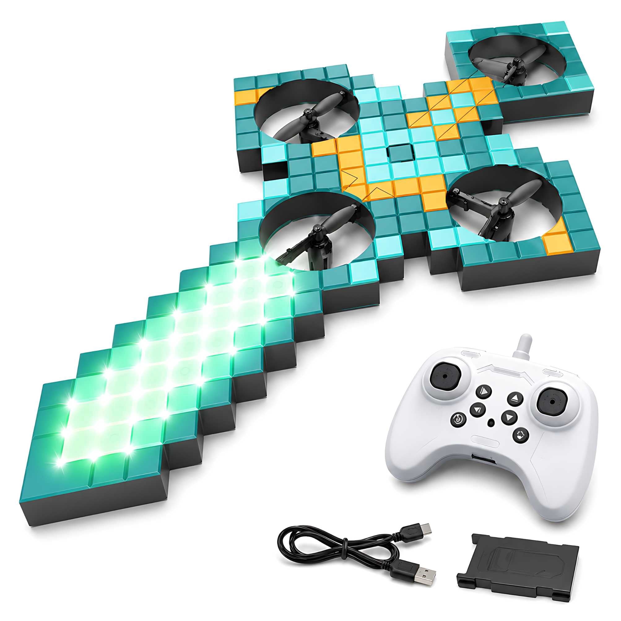 Sword-Shaped RC Airplane with LED Lights, 2.4GHz 4-Motor Remote Control Quadcopter, 3 Speed Modes, 360° Flip Foam Drone for Teens and Adults, Green