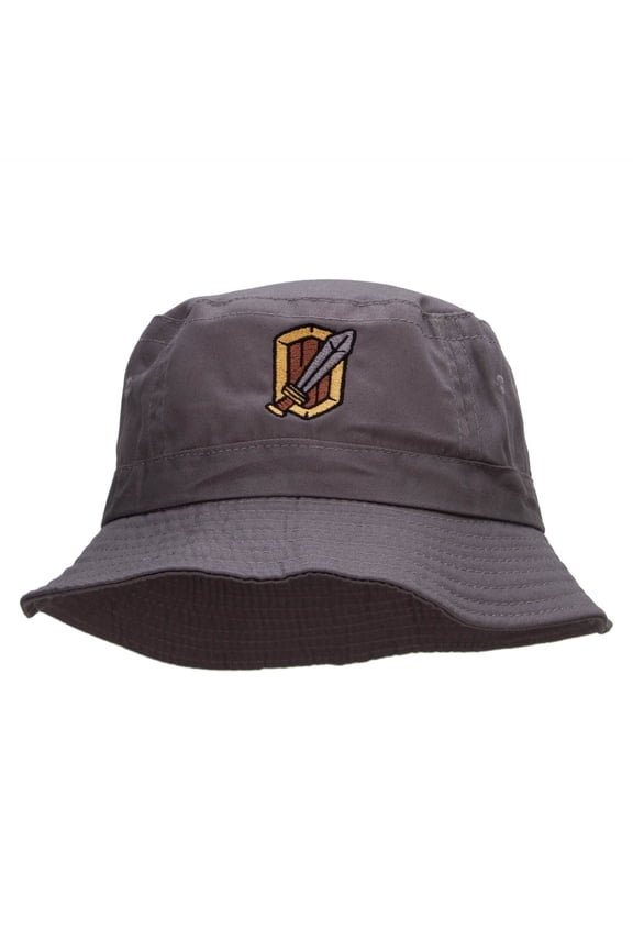 Sword & Shield Embroidered Bucket Hat - Charcoal OSFM