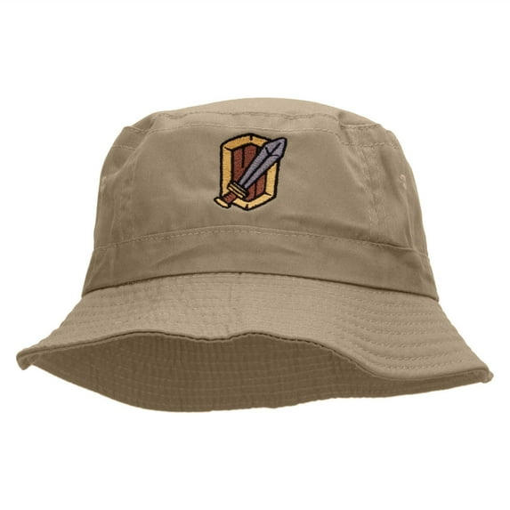 Sword & Shield Embroidered Bucket Hat - Khaki OSFM