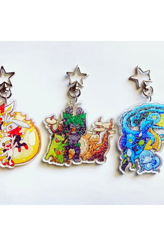 Sword Shield Holographic Double-Sided 3 Gen 8 Starter Lines" (1 keychain)