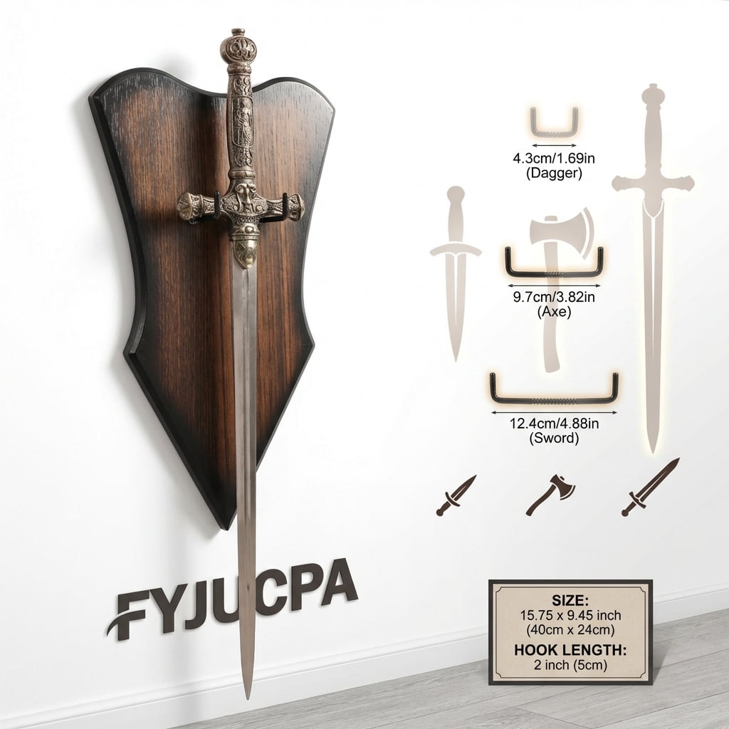 Sword Wall Mount Adjustable Vertical Sword Stand Multifunctional Wood Katana Wall Mount for Displaying Bow Dagger Axe Anime Prop