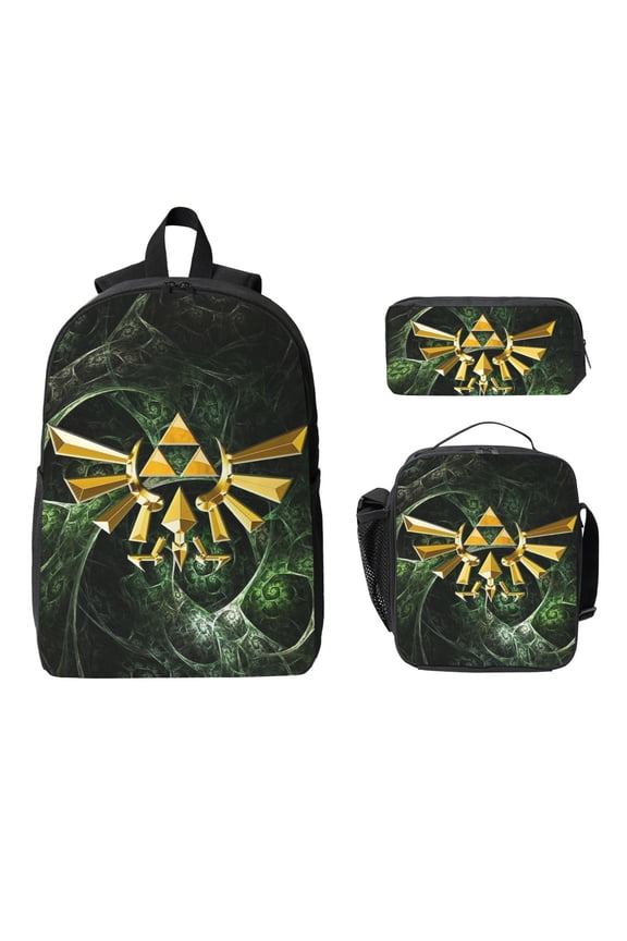 Sword Zel-da Logo Backpack 3 Piece Set Lightweight Laptop Shoulder Bag Insulated Lunch Bag Pencil Case