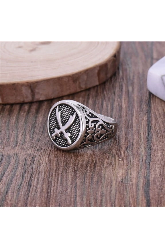 Sword Zulfakra Imam Ali Islamic Men Ring 14K White Gold Male Rings Muslims Jewelry Band Punk Hip