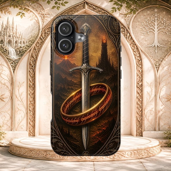 Sword and Magic Ring Phone Case for Phone 11 to 17 Fantasy Dark Theme Design