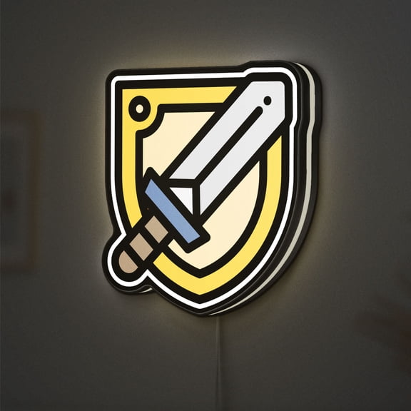 Sword and Shield 3D Novelty Light Box for Gamers, Role Playing Game Tabletop Game Room Decor and Ideal for RPG Enthusiasts (Width 8 inch, 20cm)