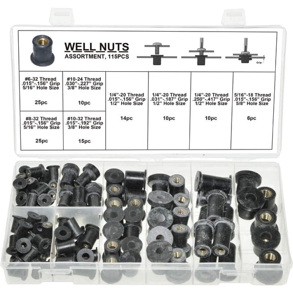 Swordfish 21140 - SAE Rubber Well Nut Assortment Nutsert Kit, Package of 115 Pieces