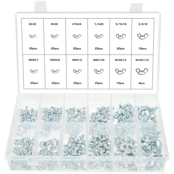 Swordfish 30530 253pc SAE & Metric Steel Wing Nut Assortment, 12 Sizes (#63/8" & M4M12) for Hardware, Automotive & DIY Fastening
