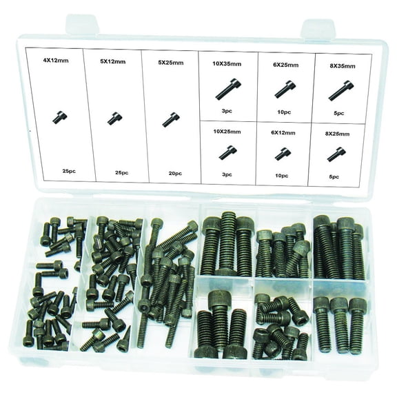 Swordfish 31411  106pc Metric Allen Cap Screw Assortment, Hex Socket Cap Screws for Machinery, Automotive, Electronics & Hardware Repair