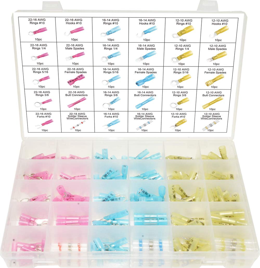 Swordfish 70370 - Heat Shrink Wire Connector Kit Waterproof Marine Automotive Terminal Connector Solder Seal Wire Connectors Assortment, [30 Sizes], 300 Pieces