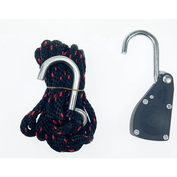 Swordfish 79501 Kayak & Canoe Rope TieDown 8ft Ratchet Straps, Bow & Stern Ratcheting Tie Downs, Rope Hanger Set of 2 (1/4" 8ft)