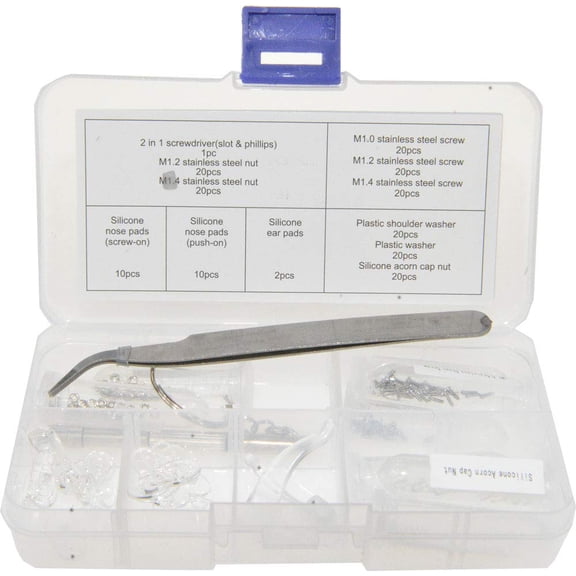 Swordfish 80070 183pc Upgrade Eyeglass Repair Kit with Free Mini Tweezer, Optical Screw & Nose Pad Assortment for Glasses & Sunglasses