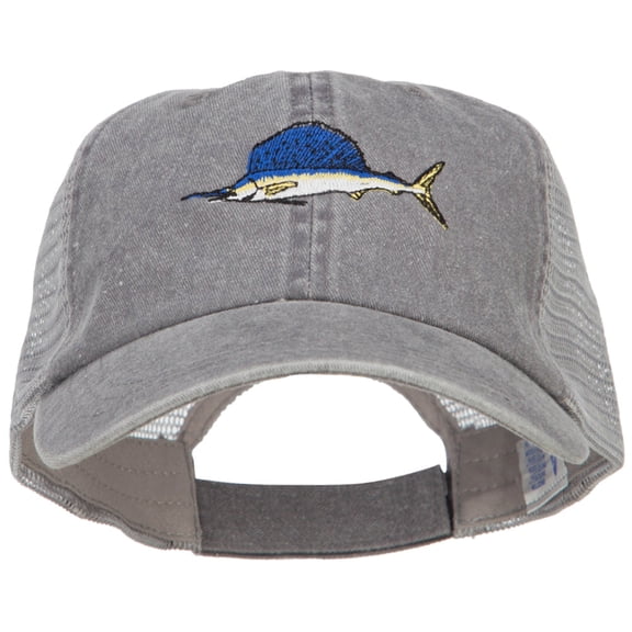 Swordfish Embroidered Washed Trucker Cap - Lt Grey Grey OSFM