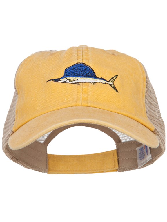Swordfish Embroidered Washed Trucker Cap - Mango Tan OSFM