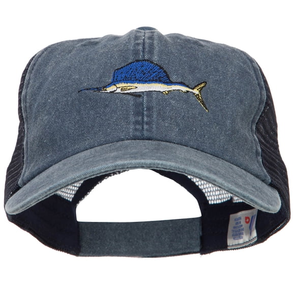 Swordfish Embroidered Washed Trucker Cap - Navy Navy OSFM