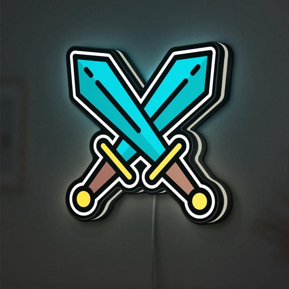 Swords 3D Novelty Light Box, Epic Gaming Decor for Game Rooms and RPG Adventure Fans (Width 8 inch, 20cm)