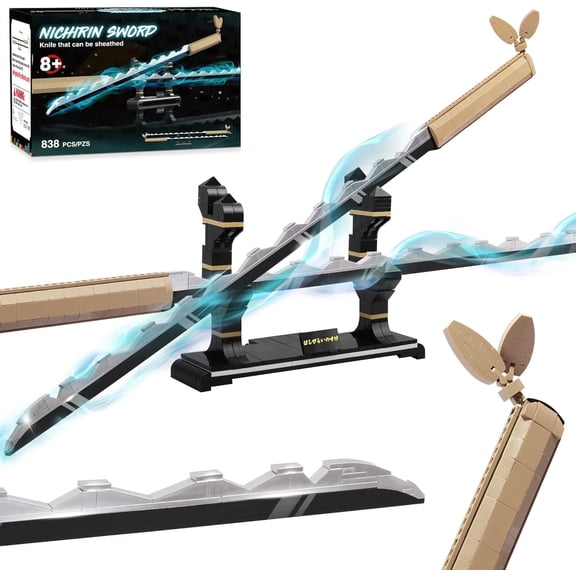 Swords Building Set, 40in Hashibira Inosuke Dual-Sword Building Block with Stand, Anime Sword Building Toy  838 Pcs