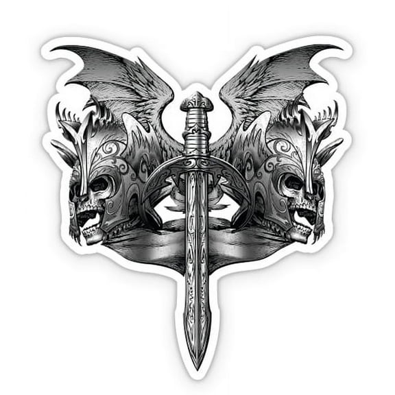 Swords Skulls - 5" Vinyl Sticker - For Car Laptop I-Pad - Waterproof Decal