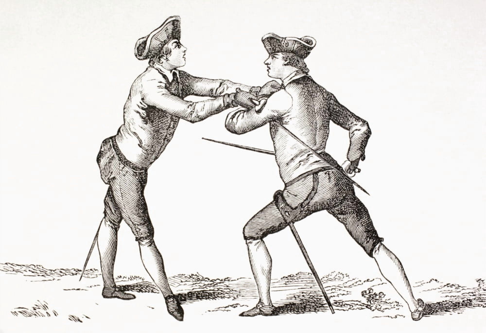 A Swordsman About To Disarm His Opponent And In Position And Ready To Thrust From Xviii Siecle Institutions Usages Et Costumes Published Paris 1875 Canvas Art - Ken Welsh  Design Pics (17 x 12)