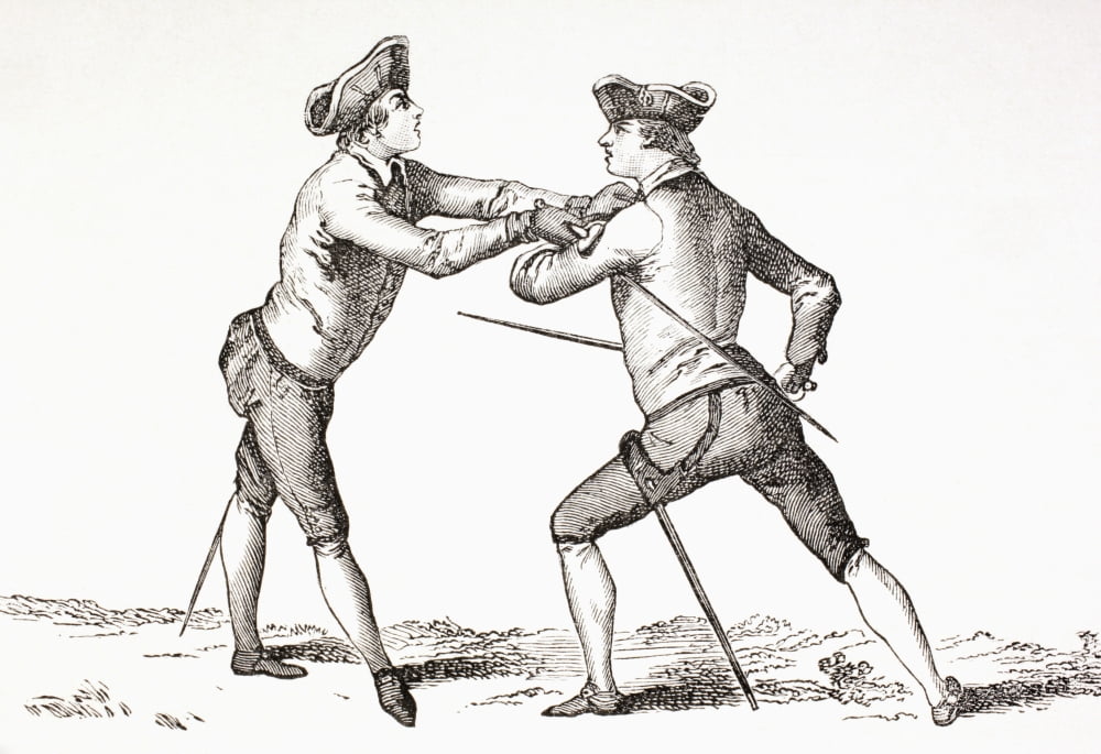 A Swordsman About To Disarm His Opponent And In Position And Ready To Thrust From Xviii Siecle Institutions Usages Et Costumes Published Paris 1875 Canvas Art - Ken Welsh Design Pics (34 x 24)