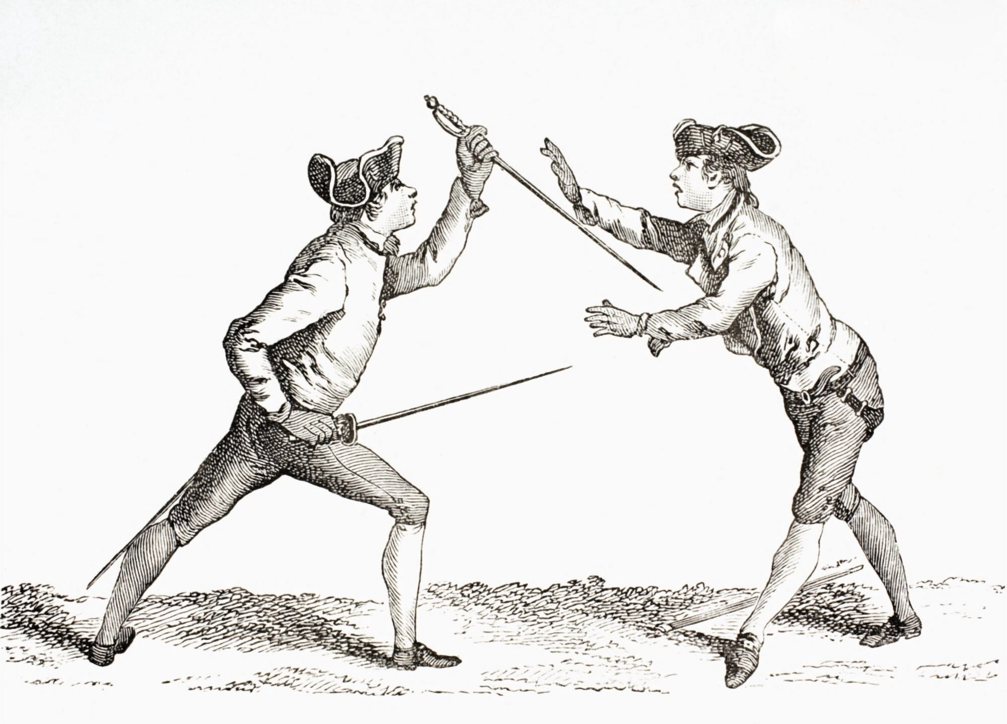 A Swordsman Disarms His Opponent And Is In A Position To Thrust From Xviii Siecle Institutions Usages Et Costumes Published Paris 1875 Canvas Art - Ken Welsh Design Pics (34 x 24)