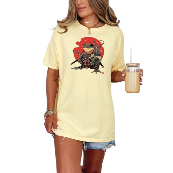 Swordsman Frog Graphic Tee, Japanese Art Inspired T-Shirt, Unique Frog Lover Gift, Cool Anime Merchandise, Retro Style Frog Shirt, Butter Comfort Colors T-Shirt, 3XL