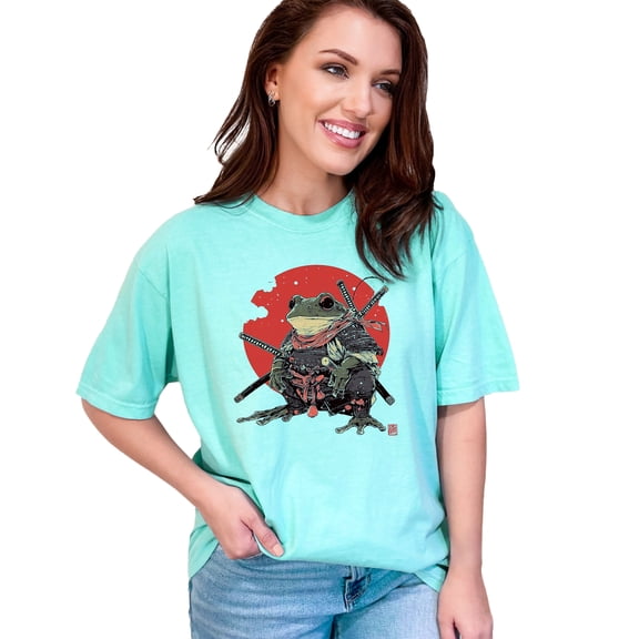 Swordsman Frog Graphic Tee, Japanese Art Inspired T-Shirt, Unique Frog Lover Gift, Cool Anime Merchandise, Retro Style Frog Shirt, Chalky Mint Comfort Colors T-Shirt, Small